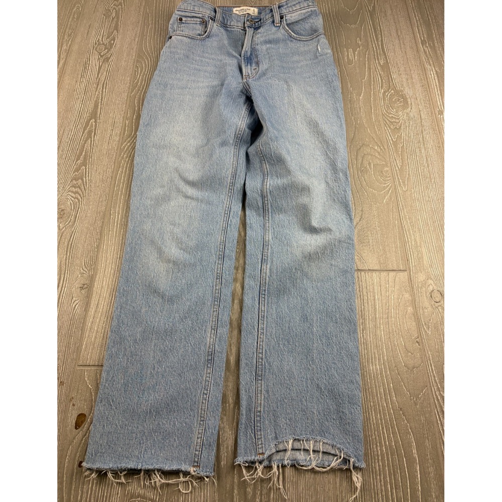 Abercrombie & Fitch 90s Ultra High Rise Straight Jeans Blue 27/4R Raw Hem